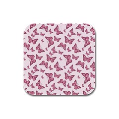 Blush Pink Color Butterflies Rubber Square Coaster (4 Pack)  by SpinnyChairDesigns