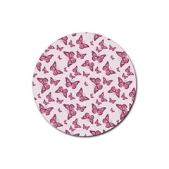 Blush Pink Color Butterflies Rubber Coaster (round)  by SpinnyChairDesigns