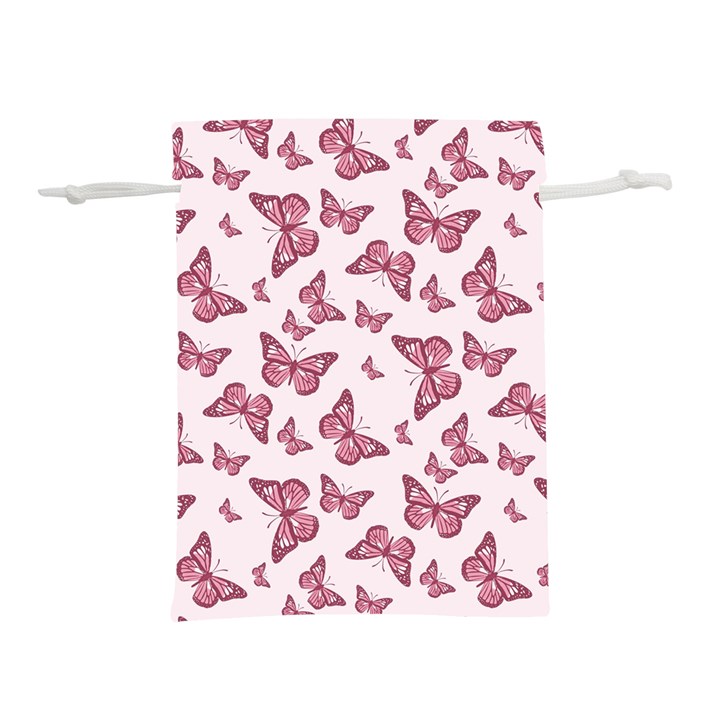 Blush Pink Color Butterflies Lightweight Drawstring Pouch (M)