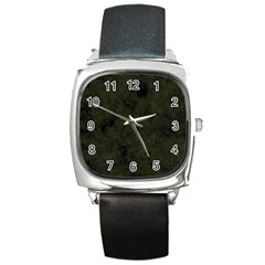 Army Green Color Grunge Square Metal Watch by SpinnyChairDesigns