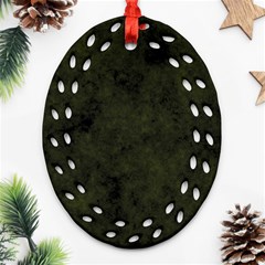 Army Green Color Grunge Ornament (oval Filigree) by SpinnyChairDesigns