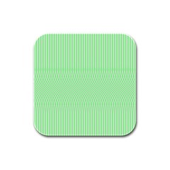 Mint Green White Stripes Rubber Square Coaster (4 Pack)  by SpinnyChairDesigns