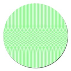 Mint Green White Stripes Magnet 5  (round) by SpinnyChairDesigns