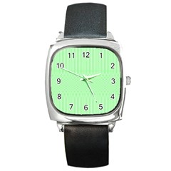 Mint Green White Stripes Square Metal Watch by SpinnyChairDesigns