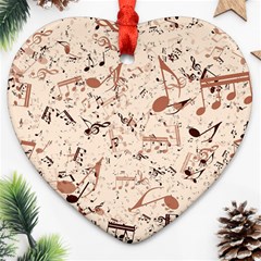 Music Notes Pattern Cinnamon Color Ornament (heart) by SpinnyChairDesigns