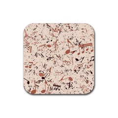 Music Notes Pattern Cinnamon Color Rubber Coaster (square)  by SpinnyChairDesigns