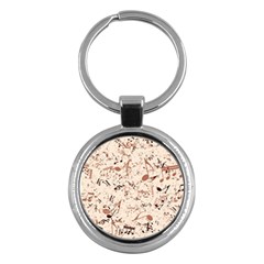 Music Notes Pattern Cinnamon Color Key Chain (round) by SpinnyChairDesigns