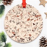 Music Notes Pattern Cinnamon Color Round Ornament (Two Sides) Front