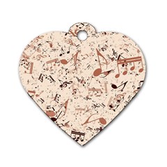 Music Notes Pattern Cinnamon Color Dog Tag Heart (one Side) by SpinnyChairDesigns