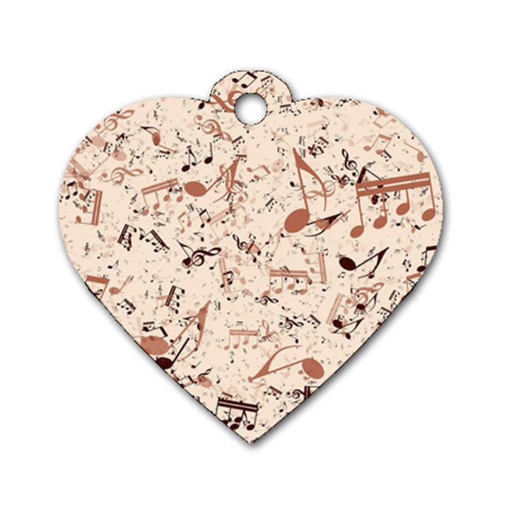 Music Notes Pattern Cinnamon Color Dog Tag Heart (Two Sides)