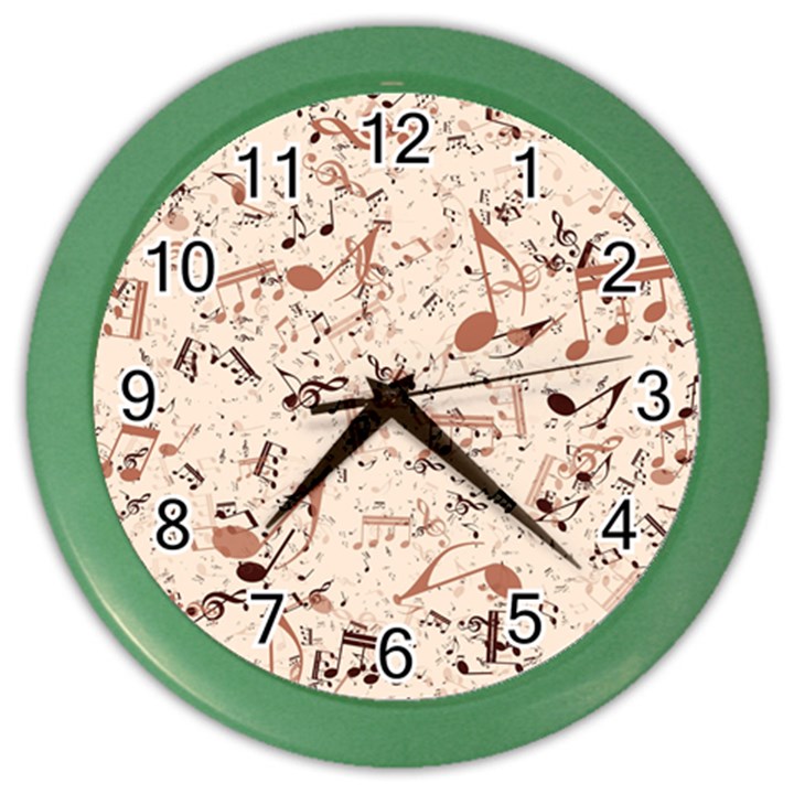 Music Notes Pattern Cinnamon Color Color Wall Clock