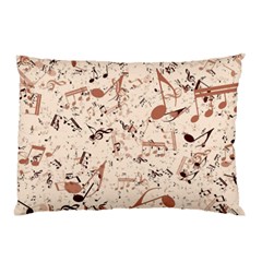 Music Notes Pattern Cinnamon Color Pillow Case by SpinnyChairDesigns