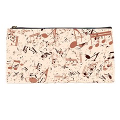 Music Notes Pattern Cinnamon Color Pencil Case by SpinnyChairDesigns