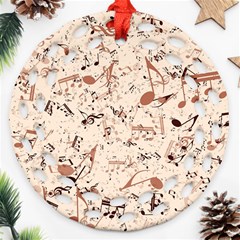 Music Notes Pattern Cinnamon Color Ornament (round Filigree) by SpinnyChairDesigns