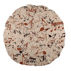 Music Notes Pattern Cinnamon Color Large 18  Premium Flano Round Cushions by SpinnyChairDesigns