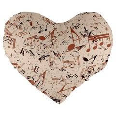 Music Notes Pattern Cinnamon Color Large 19  Premium Flano Heart Shape Cushions by SpinnyChairDesigns