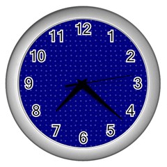 Navy Blue Color Polka Dots Wall Clock (silver) by SpinnyChairDesigns