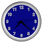 Navy Blue Color Polka Dots Wall Clock (Silver) Front