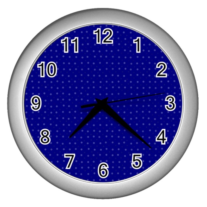 Navy Blue Color Polka Dots Wall Clock (Silver)