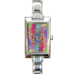 Boho Tie Dye Rainbow Rectangle Italian Charm Watch by SpinnyChairDesigns