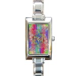 Boho Tie Dye Rainbow Rectangle Italian Charm Watch Front