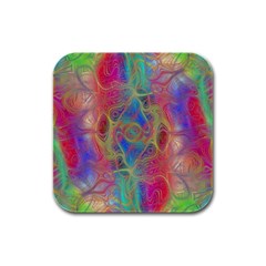 Boho Tie Dye Rainbow Rubber Square Coaster (4 Pack)  by SpinnyChairDesigns