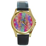 Boho Tie Dye Rainbow Round Gold Metal Watch Front