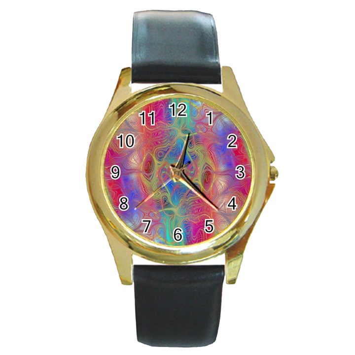 Boho Tie Dye Rainbow Round Gold Metal Watch