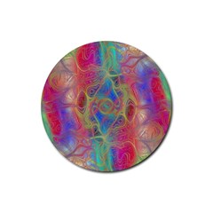 Boho Tie Dye Rainbow Rubber Coaster (round)  by SpinnyChairDesigns