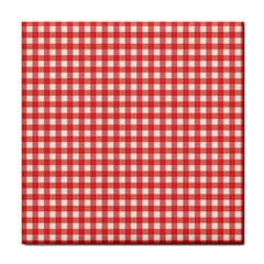 Red White Gingham Plaid Tile Coaster by SpinnyChairDesigns