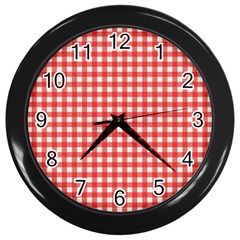 Red White Gingham Plaid Wall Clock (black)