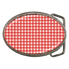 Red White Gingham Plaid Belt Buckles by SpinnyChairDesigns