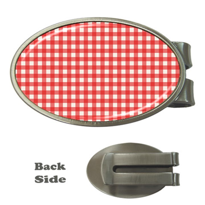 Red White Gingham Plaid Money Clips (Oval) 