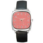 Red White Gingham Plaid Square Metal Watch Front