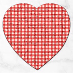 Red White Gingham Plaid Jigsaw Puzzle (heart) by SpinnyChairDesigns