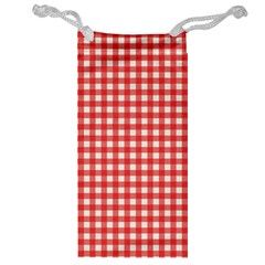 Red White Gingham Plaid Jewelry Bag by SpinnyChairDesigns