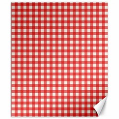 Red White Gingham Plaid Canvas 8  X 10  by SpinnyChairDesigns