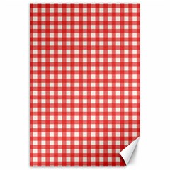 Red White Gingham Plaid Canvas 24  X 36  by SpinnyChairDesigns