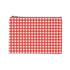 Red White Gingham Plaid Cosmetic Bag (large) by SpinnyChairDesigns