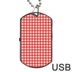 Red White Gingham Plaid Dog Tag Usb Flash (one Side) by SpinnyChairDesigns