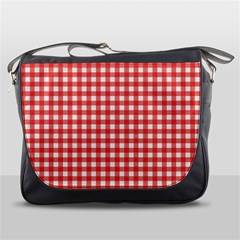 Red White Gingham Plaid Messenger Bag by SpinnyChairDesigns