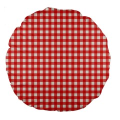 Red White Gingham Plaid Large 18  Premium Round Cushions by SpinnyChairDesigns