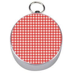 Red White Gingham Plaid Silver Compasses by SpinnyChairDesigns