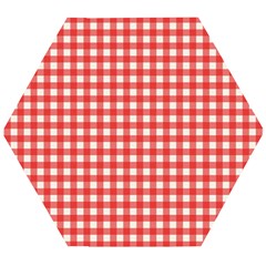 Red White Gingham Plaid Wooden Puzzle Hexagon by SpinnyChairDesigns