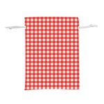 Red White Gingham Plaid Lightweight Drawstring Pouch (L) Front