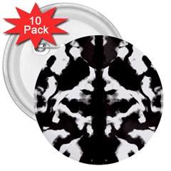 Rorschach Ink Blot Pattern 3  Buttons (10 Pack)  by SpinnyChairDesigns