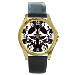 Rorschach Ink Blot Pattern Round Gold Metal Watch by SpinnyChairDesigns