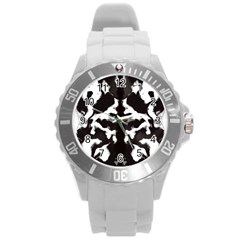 Rorschach Ink Blot Pattern Round Plastic Sport Watch (l) by SpinnyChairDesigns