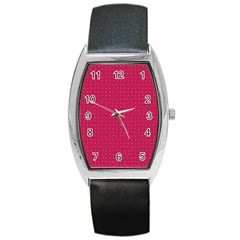 Rose Pink Color Polka Dots Barrel Style Metal Watch by SpinnyChairDesigns