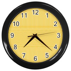 Saffron Yellow Color Stripes Wall Clock (black) by SpinnyChairDesigns